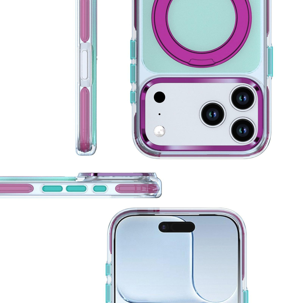 For iPhone 17 Two-tone Contrast Rotating Bracket Phone Case - Blue - EDA009830403A