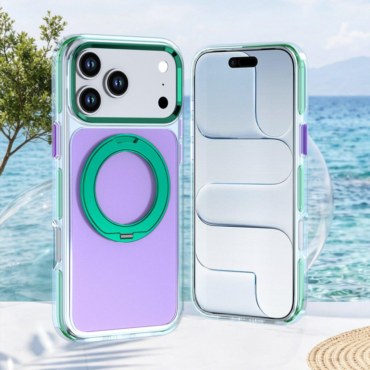 For iPhone 17 Two-tone Contrast Rotating Bracket Phone Case - Purple - EDA009830403B