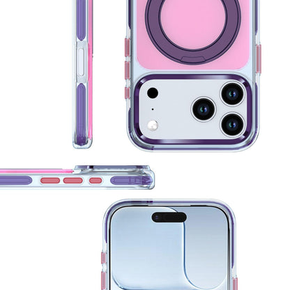 For iPhone 17 Two-tone Contrast Rotating Bracket Phone Case - Pink - EDA009830403D
