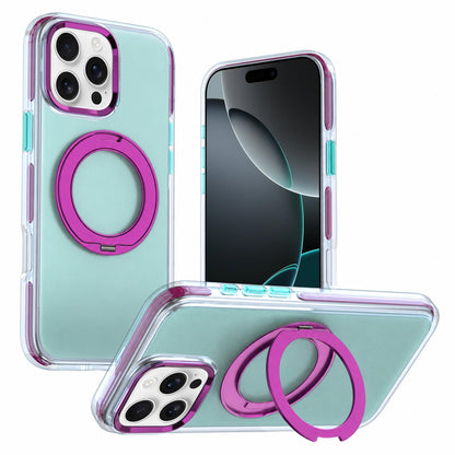 For iPhone 16 Pro Max Two-tone Contrast Rotating Bracket Phone Case - Blue - EDA009830404A