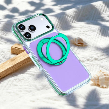 For iPhone 16 Pro Max Two-tone Contrast Rotating Bracket Phone Case - Purple - EDA009830404B
