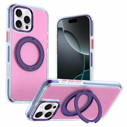 For iPhone 16 Pro Max Two-tone Contrast Rotating Bracket Phone Case - Pink - EDA009830404D