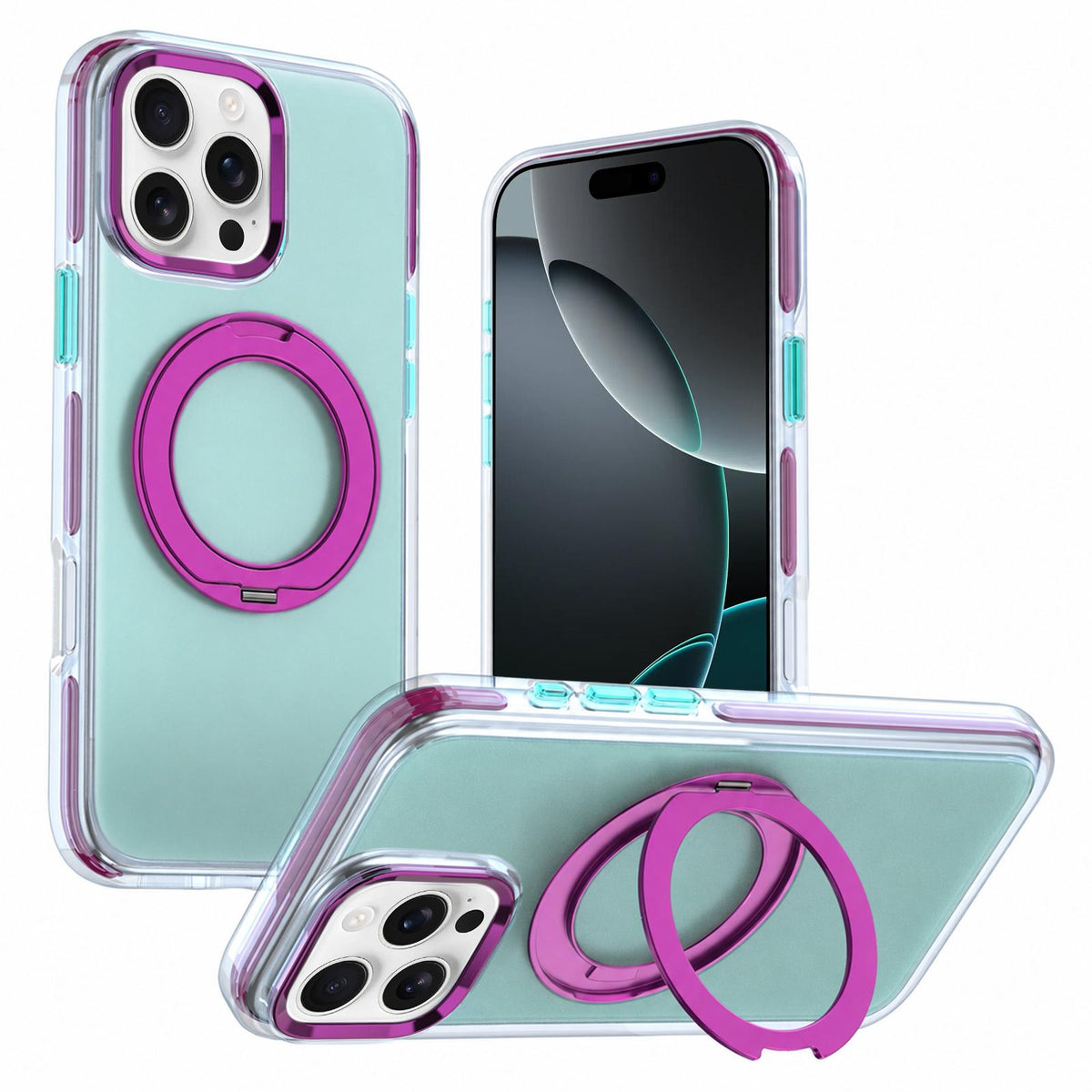 For iPhone 16 Pro Two-tone Contrast Rotating Bracket Phone Case - Blue - EDA009830405A