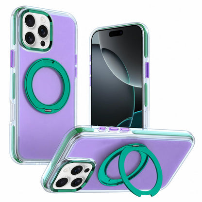 For iPhone 16 Pro Two-tone Contrast Rotating Bracket Phone Case - Purple - EDA009830405B