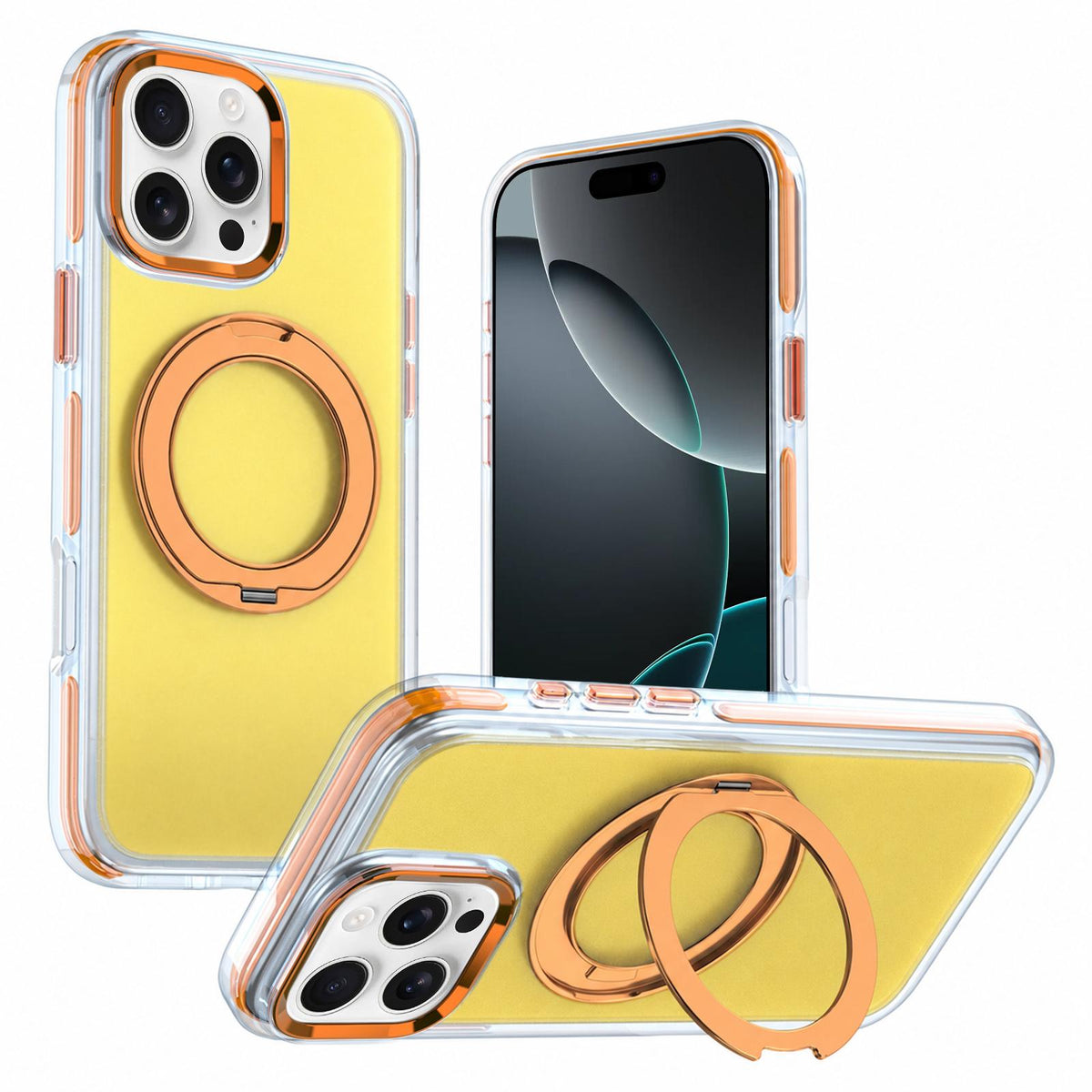 For iPhone 16 Pro Two-tone Contrast Rotating Bracket Phone Case - Orange - EDA009830405C