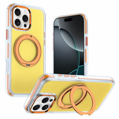 For iPhone 16 Pro Two-tone Contrast Rotating Bracket Phone Case - Orange - EDA009830405C