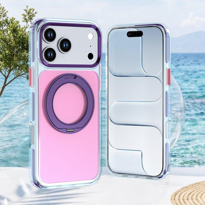 For iPhone 16 Pro Two-tone Contrast Rotating Bracket Phone Case - Pink - EDA009830405D