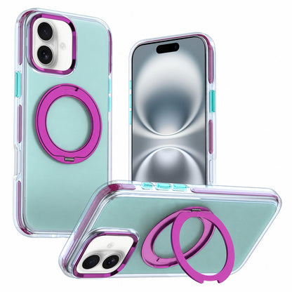 For iPhone 16 Two-tone Contrast Rotating Bracket Phone Case - Blue - EDA009830406A