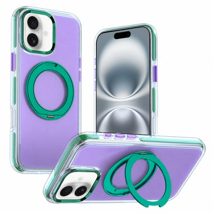 For iPhone 16 Two-tone Contrast Rotating Bracket Phone Case - Purple - EDA009830406B