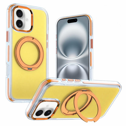 For iPhone 16 Two-tone Contrast Rotating Bracket Phone Case - Orange - EDA009830406C