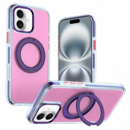 For iPhone 16 Two-tone Contrast Rotating Bracket Phone Case - Pink - EDA009830406D
