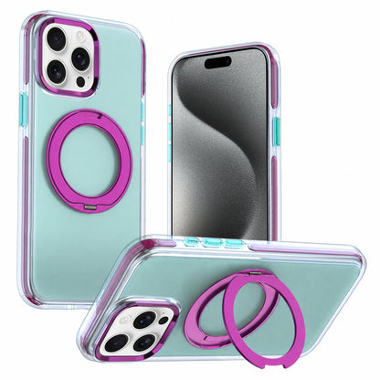 For iPhone 15 Pro Max Two-tone Contrast Rotating Bracket Phone Case - Blue - EDA009830407A