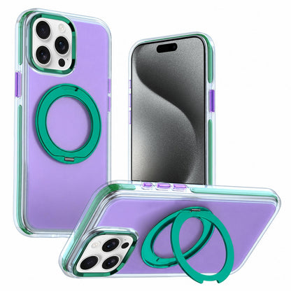 For iPhone 15 Pro Max Two-tone Contrast Rotating Bracket Phone Case - Purple - EDA009830407B
