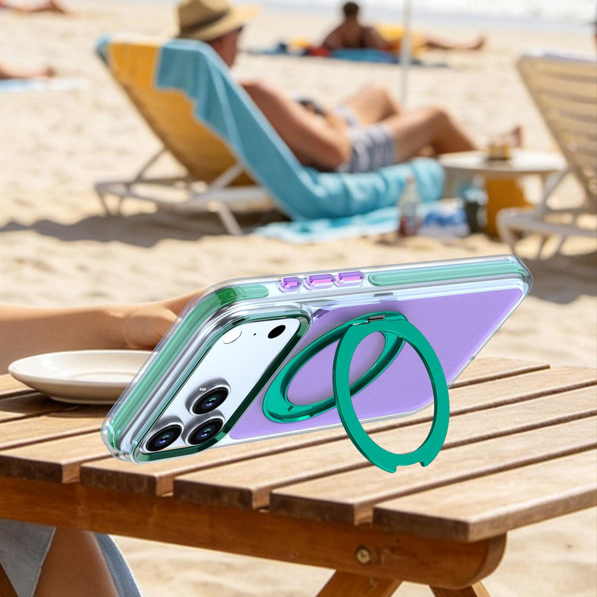 For iPhone 15 Pro Max Two-tone Contrast Rotating Bracket Phone Case - Purple - EDA009830407B