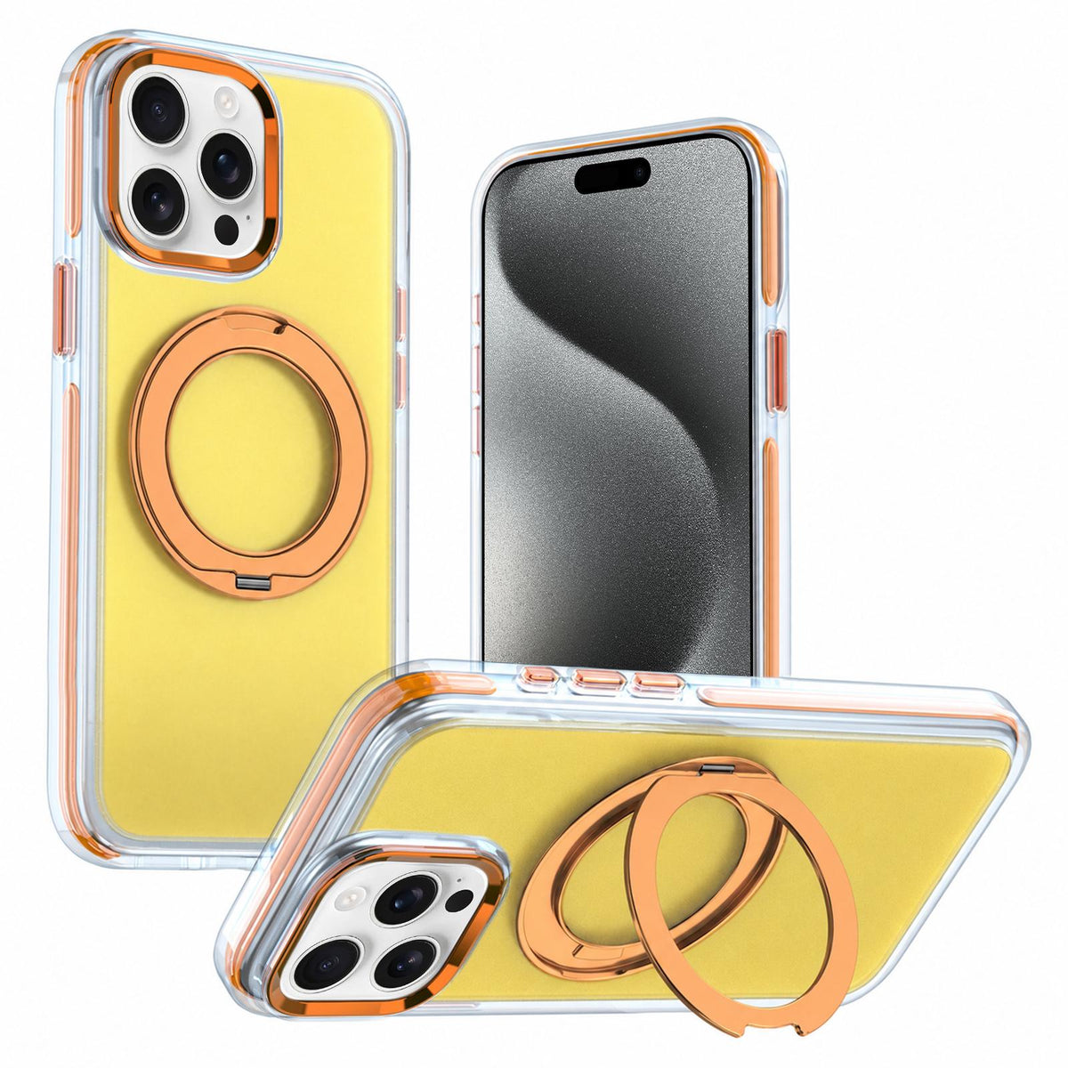For iPhone 15 Pro Max Two-tone Contrast Rotating Bracket Phone Case - Orange - EDA009830407C