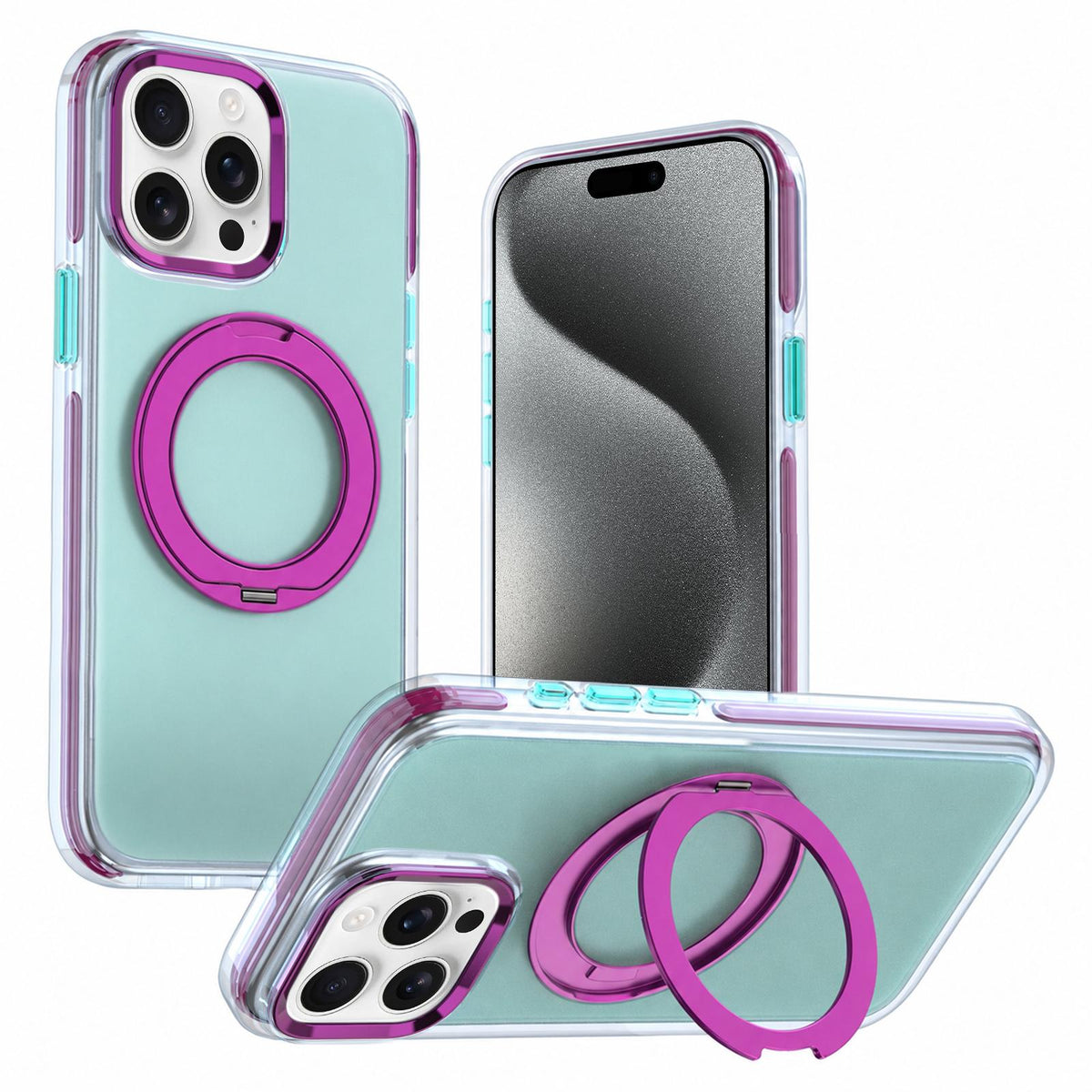 For iPhone 15 Pro Two-tone Contrast Rotating Bracket Phone Case - Blue - EDA009830408A