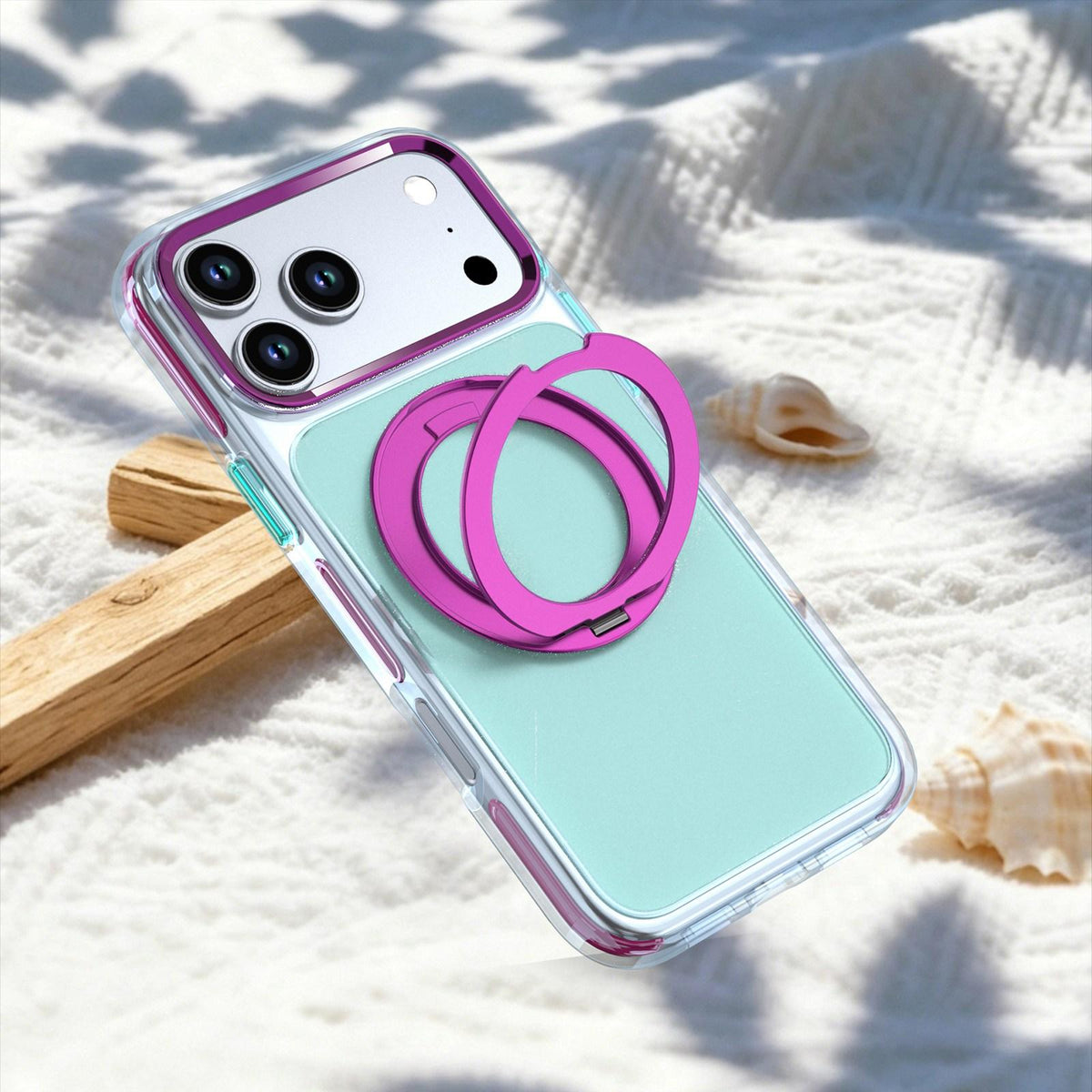 For iPhone 15 Pro Two-tone Contrast Rotating Bracket Phone Case - Blue - EDA009830408A