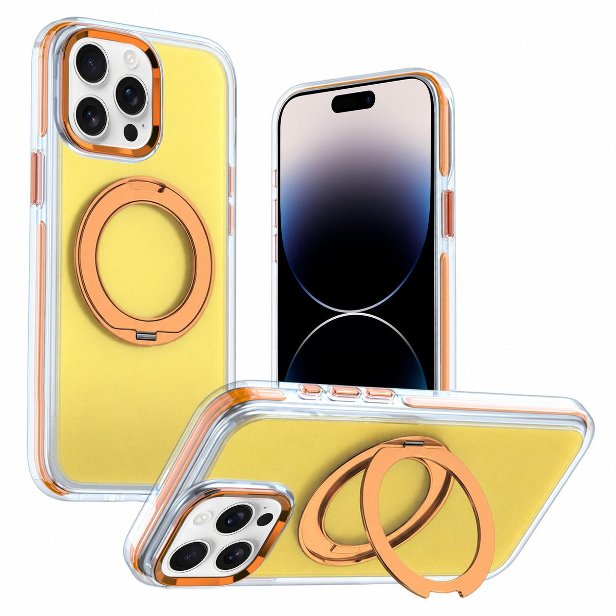 For iPhone 14 Pro Two-tone Contrast Rotating Bracket Phone Case - Orange - EDA009830409C