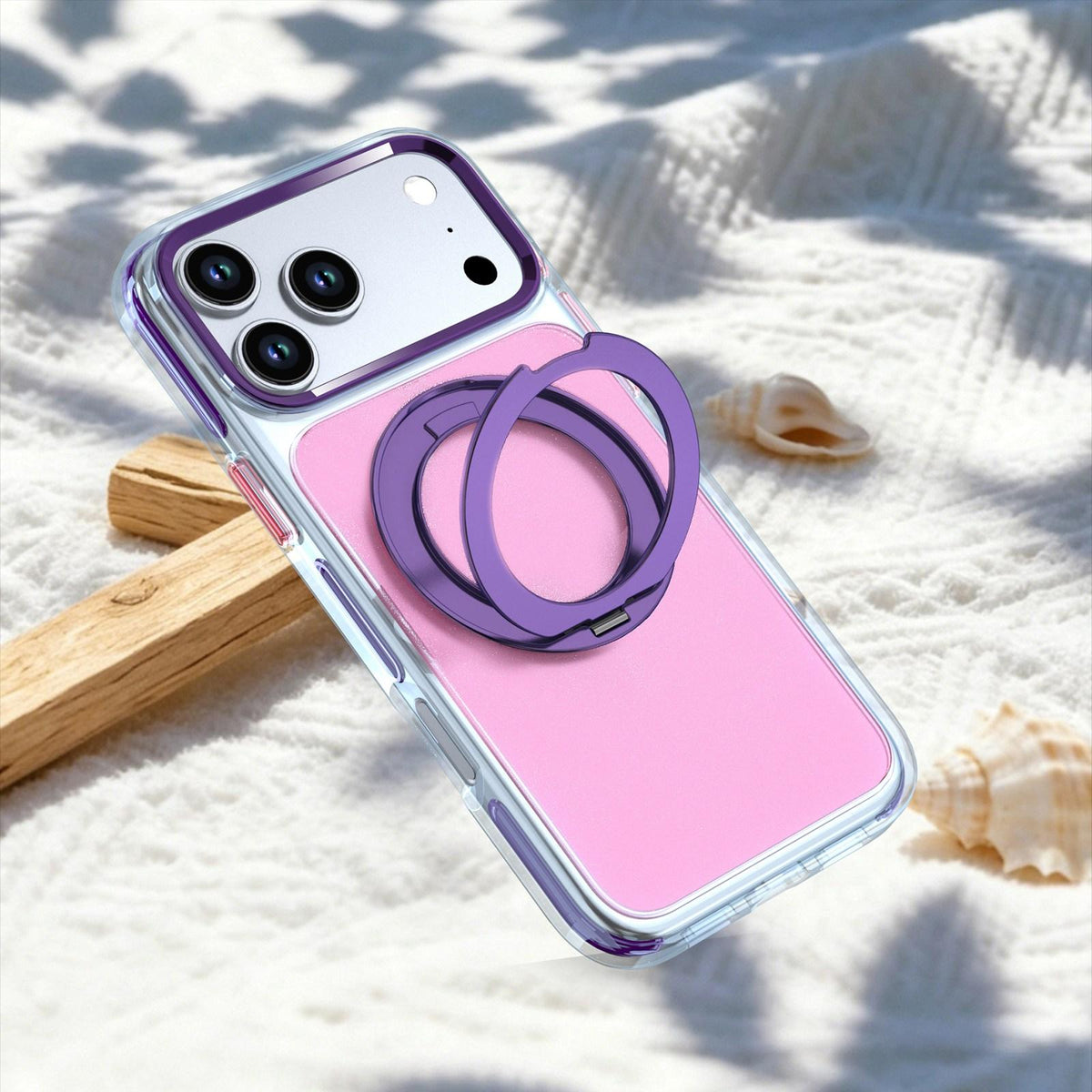 For iPhone 14 Pro Two-tone Contrast Rotating Bracket Phone Case - Pink - EDA009830409D