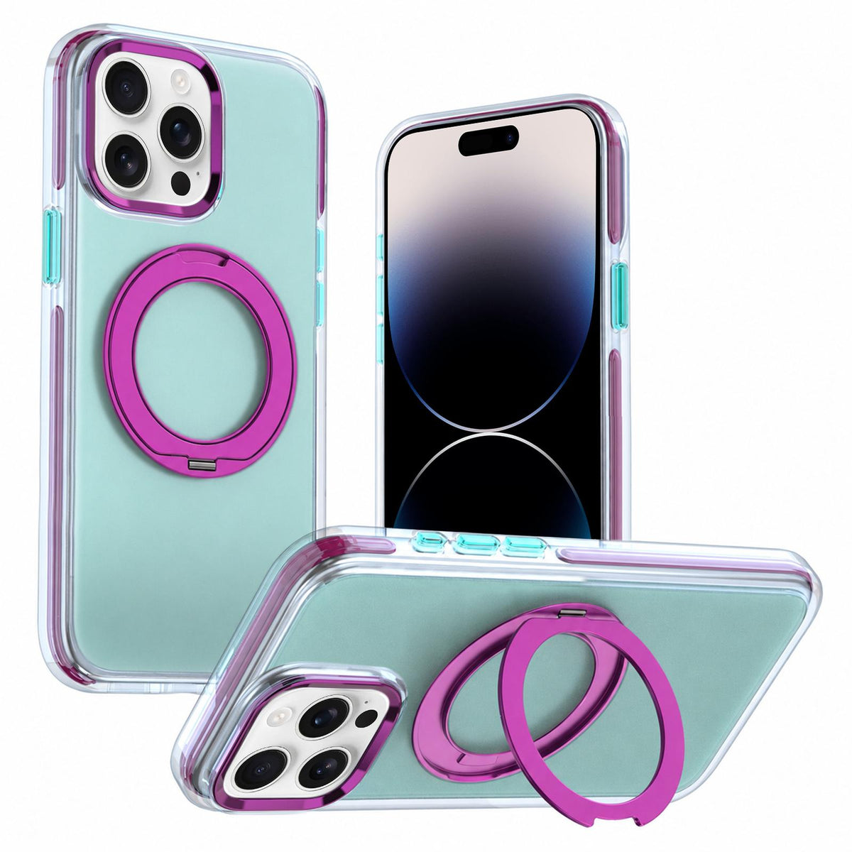 For iPhone 14 Pro Max Two-tone Contrast Rotating Bracket Phone Case - Blue - EDA009830410A