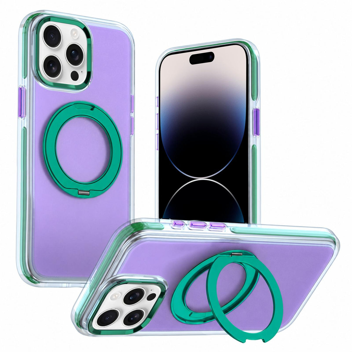For iPhone 14 Pro Max Two-tone Contrast Rotating Bracket Phone Case - Purple - EDA009830410B