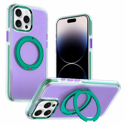 For iPhone 14 Pro Max Two-tone Contrast Rotating Bracket Phone Case - Purple - EDA009830410B