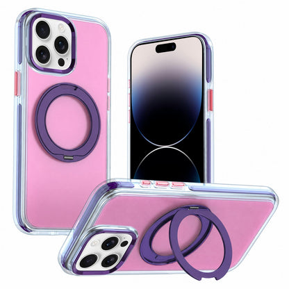 For iPhone 14 Pro Max Two-tone Contrast Rotating Bracket Phone Case - Pink - EDA009830410D