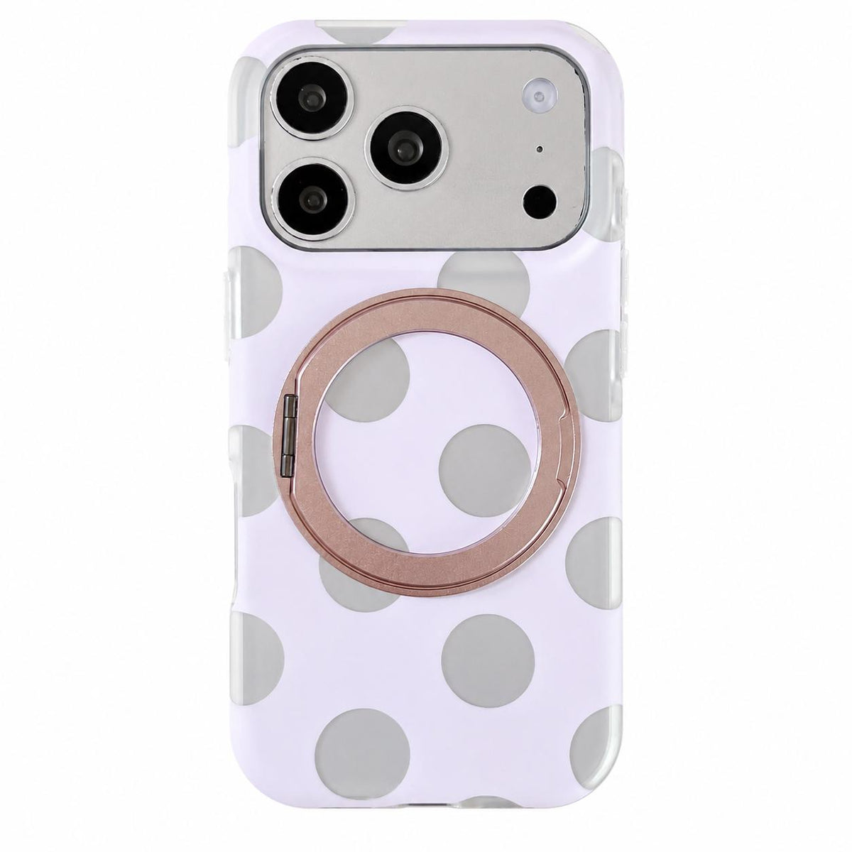 For iPhone 17 Pro Dot Pattern 360 Ring Holder Magnetic Phone Case - Rose Gold - EDA009831402A