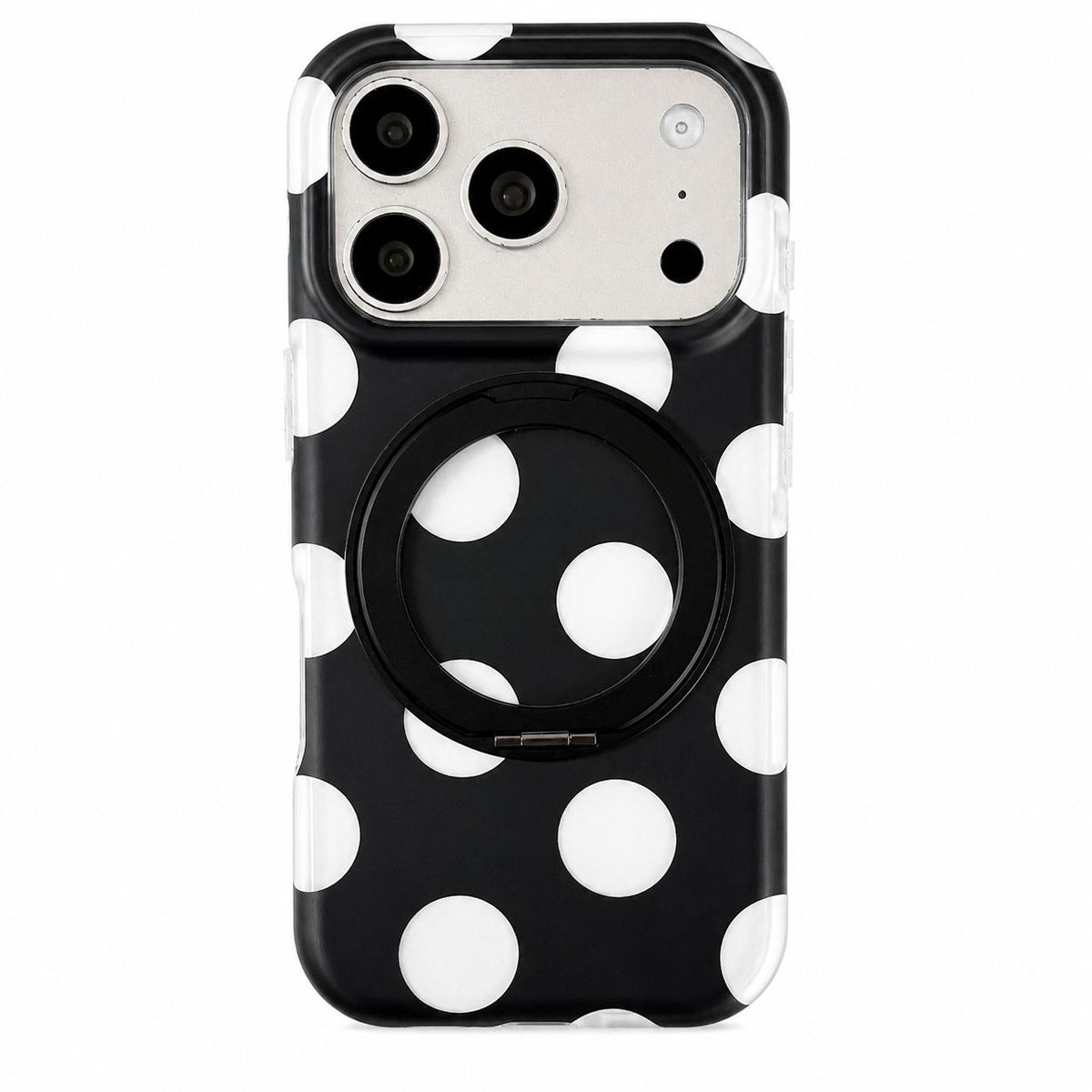 For iPhone 17 Pro Dot Pattern 360 Ring Holder Magnetic Phone Case - Black - EDA009831402B