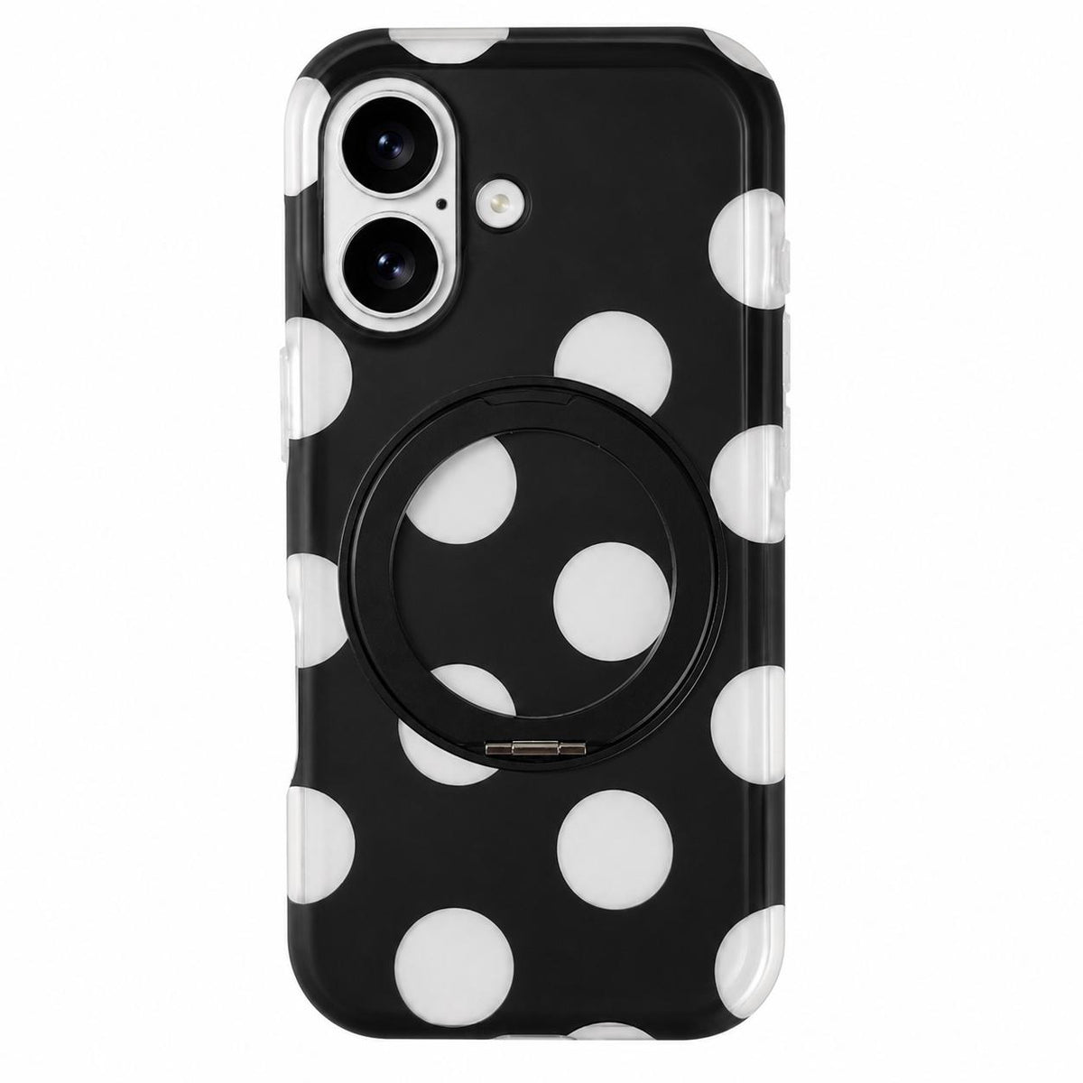 For iPhone 17 Dot Pattern 360 Ring Holder Magnetic Phone Case - Black - EDA009831403B