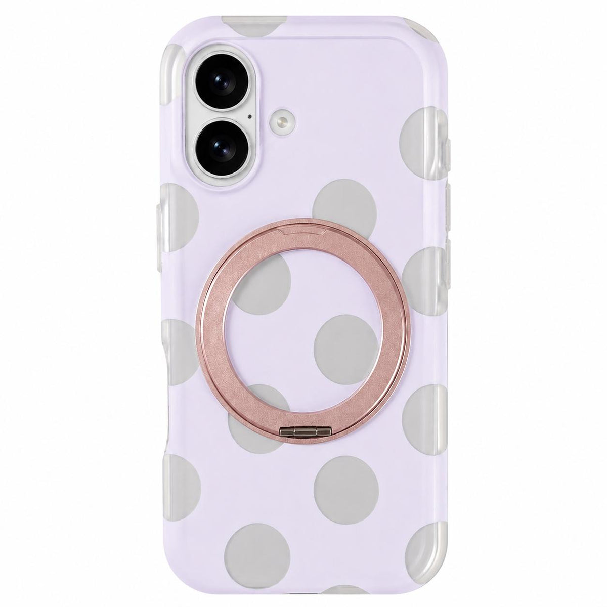 For iPhone 16 Dot Pattern 360 Ring Holder Magnetic Phone Case - Rose Gold - EDA009831406A