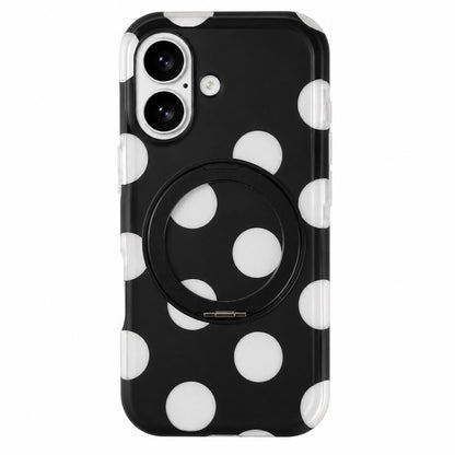 For iPhone 16 Dot Pattern 360 Ring Holder Magnetic Phone Case - Black - EDA009831406B