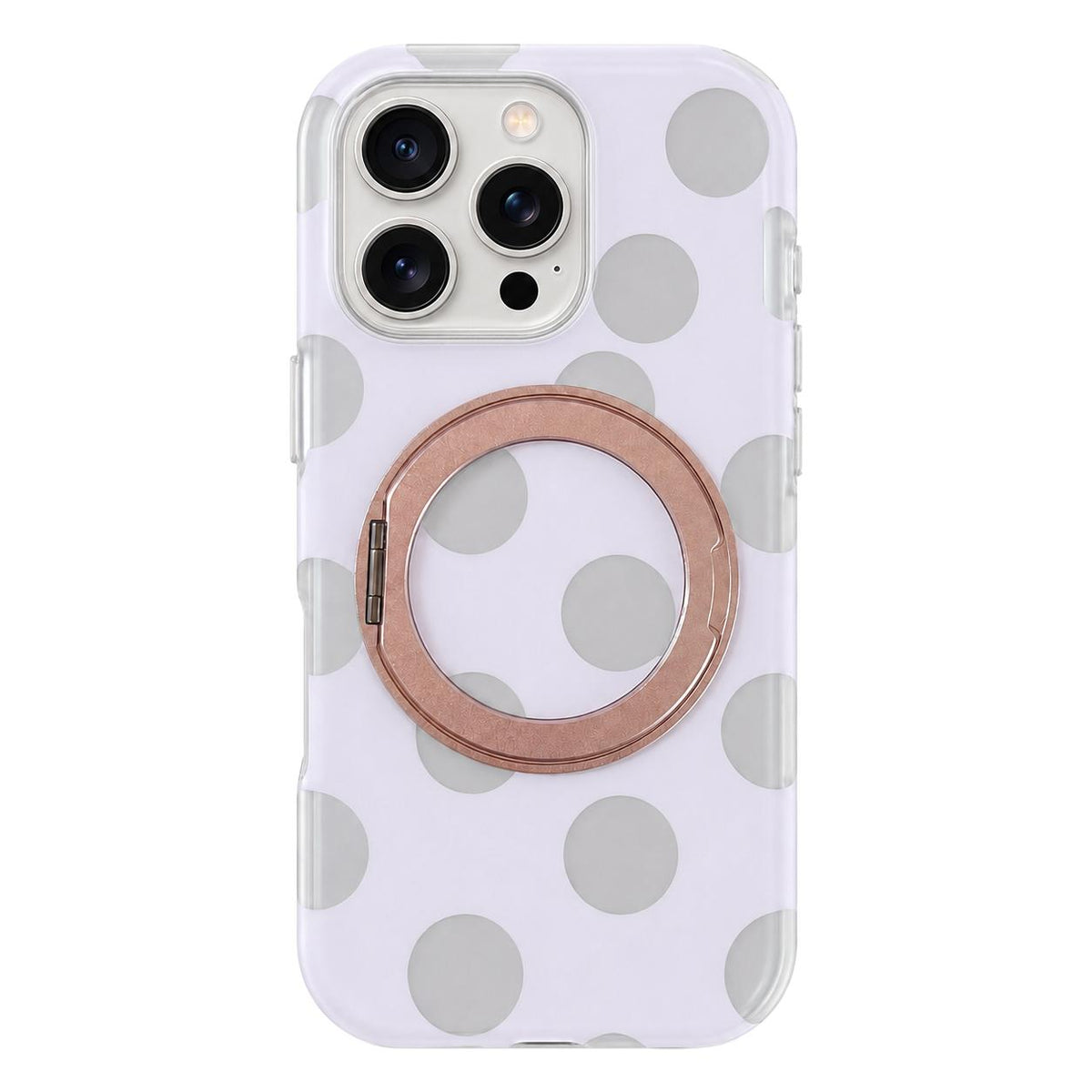 For iPhone 15 Pro Dot Pattern 360 Ring Holder Magnetic Phone Case - Rose Gold - EDA009831408A