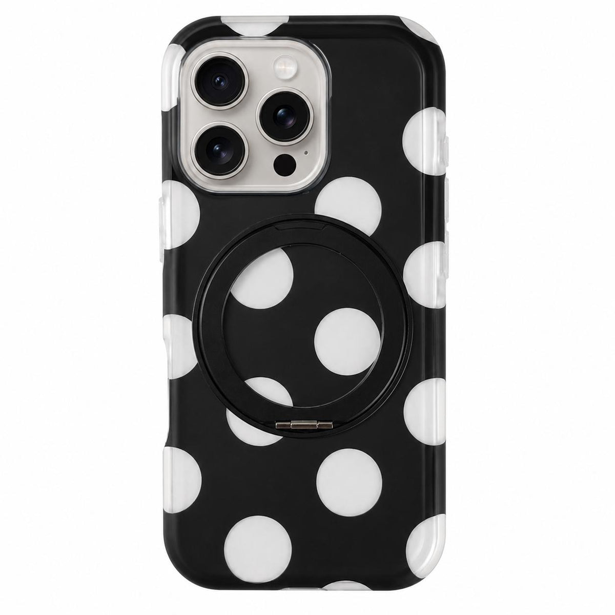 For iPhone 15 Pro Dot Pattern 360 Ring Holder Magnetic Phone Case - Black - EDA009831408B
