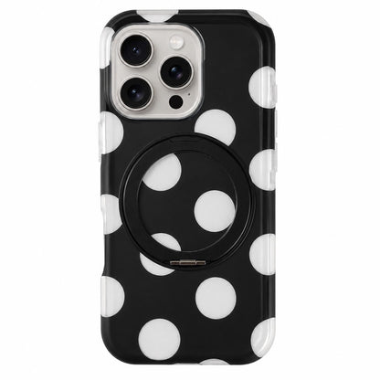 For iPhone 15 Pro Dot Pattern 360 Ring Holder Magnetic Phone Case - Black - EDA009831408B