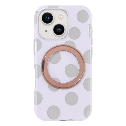 For iPhone 15 Dot Pattern 360 Ring Holder Magnetic Phone Case - Rose Gold - EDA009831409A