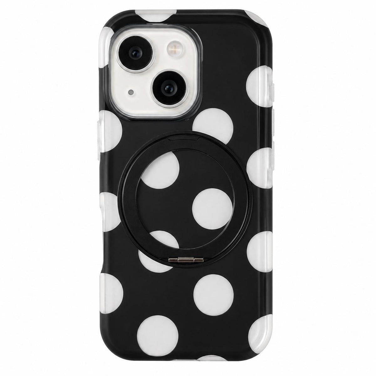 For iPhone 15 Dot Pattern 360 Ring Holder Magnetic Phone Case - Black - EDA009831409B