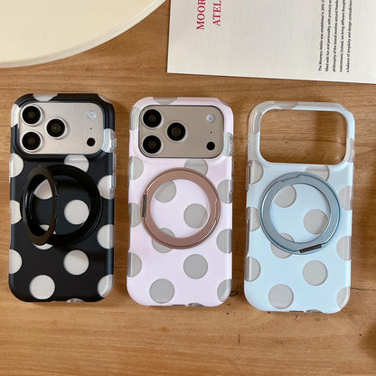 For iPhone 16 Dot Pattern 360 Ring Holder Magnetic Phone Case - Black - EDA009831406B