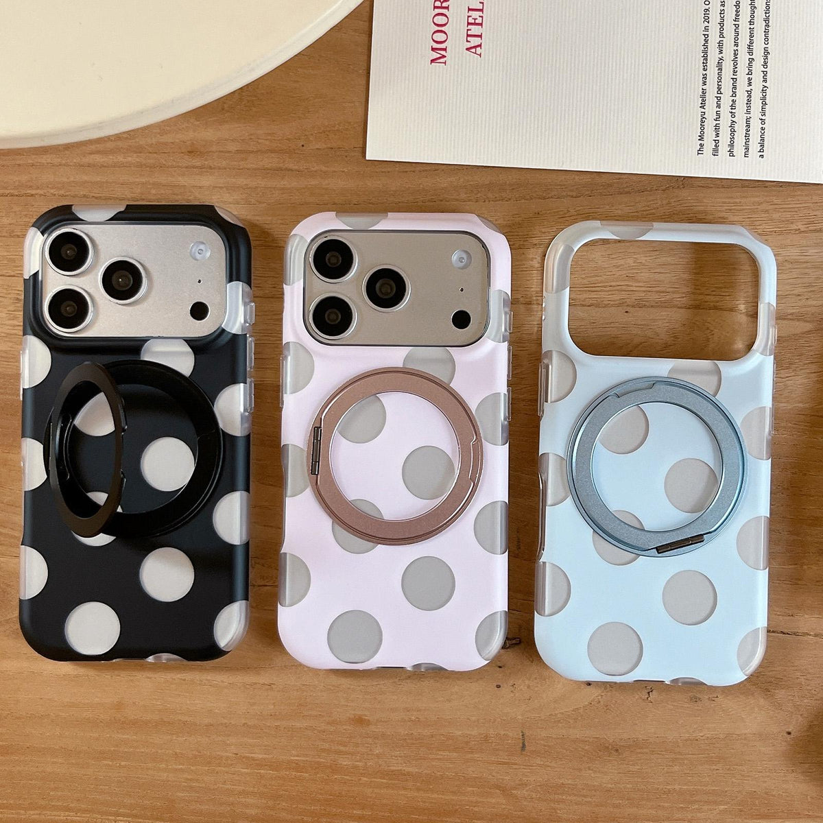 For iPhone 14 Dot Pattern 360 Ring Holder Magnetic Phone Case - Black - EDA009831410B