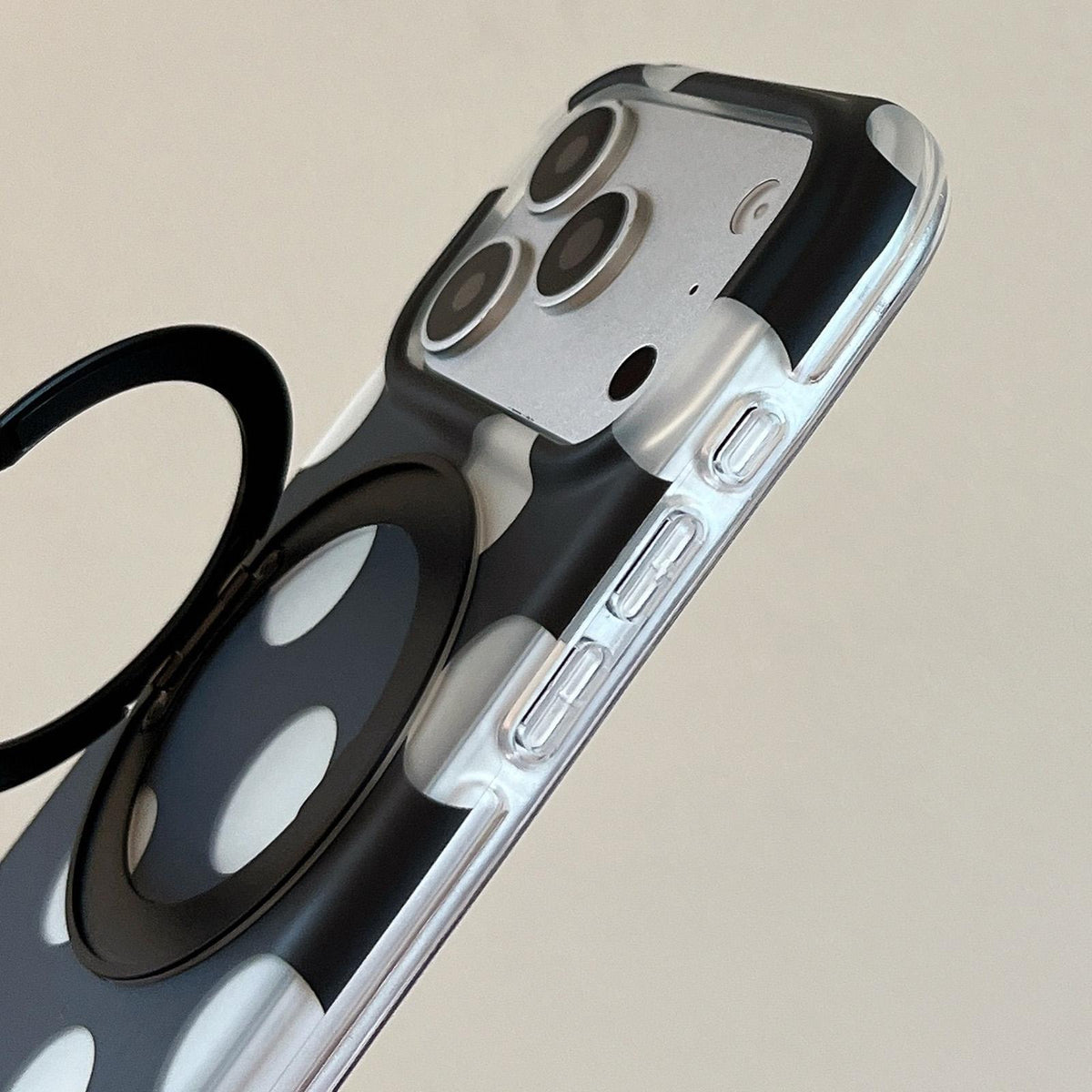 For iPhone 17 Dot Pattern 360 Ring Holder Magnetic Phone Case - Black - EDA009831403B