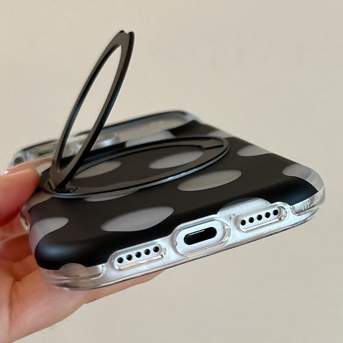 For iPhone 14 Dot Pattern 360 Ring Holder Magnetic Phone Case - Black - EDA009831410B
