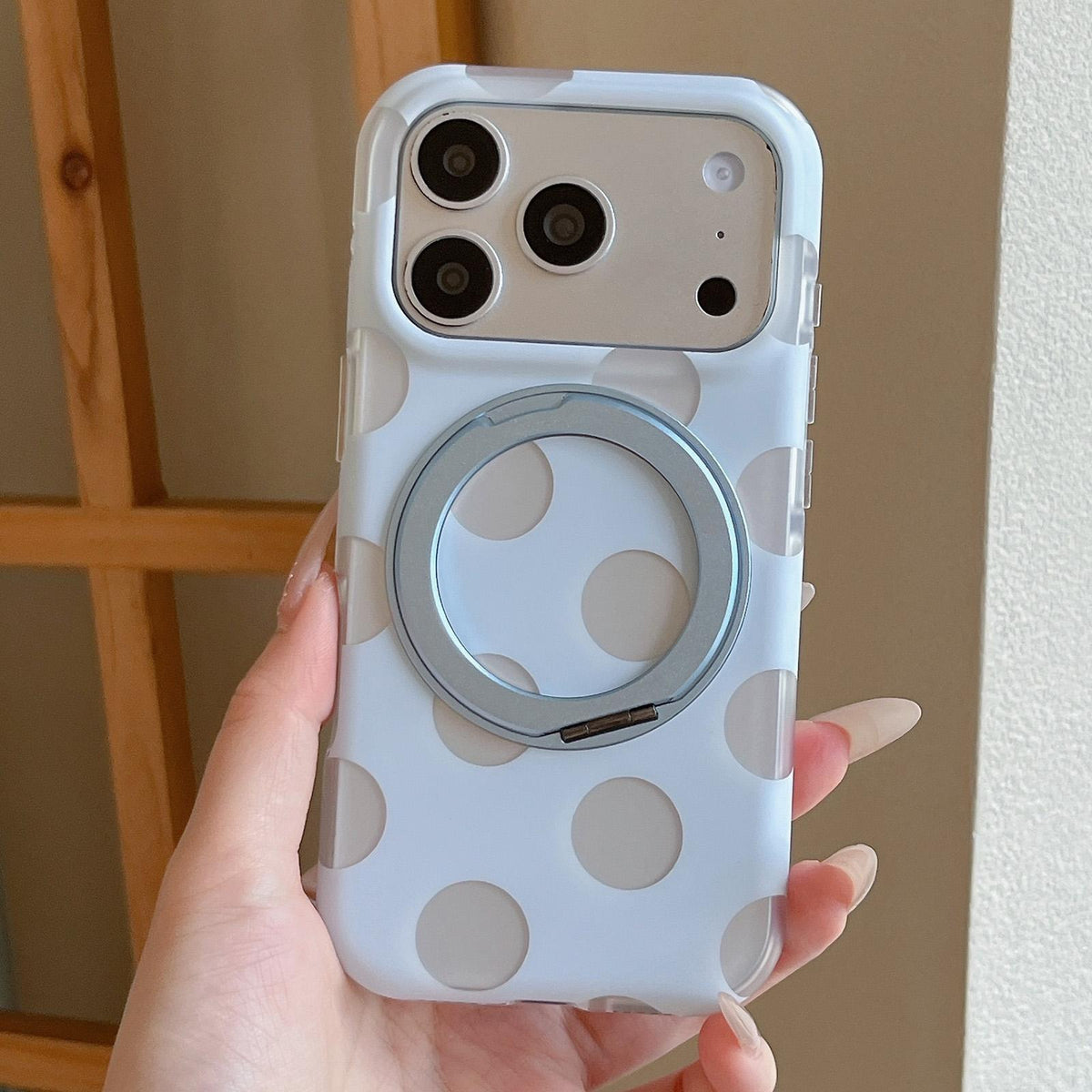 For iPhone 14 Dot Pattern 360 Ring Holder Magnetic Phone Case - Black - EDA009831410B