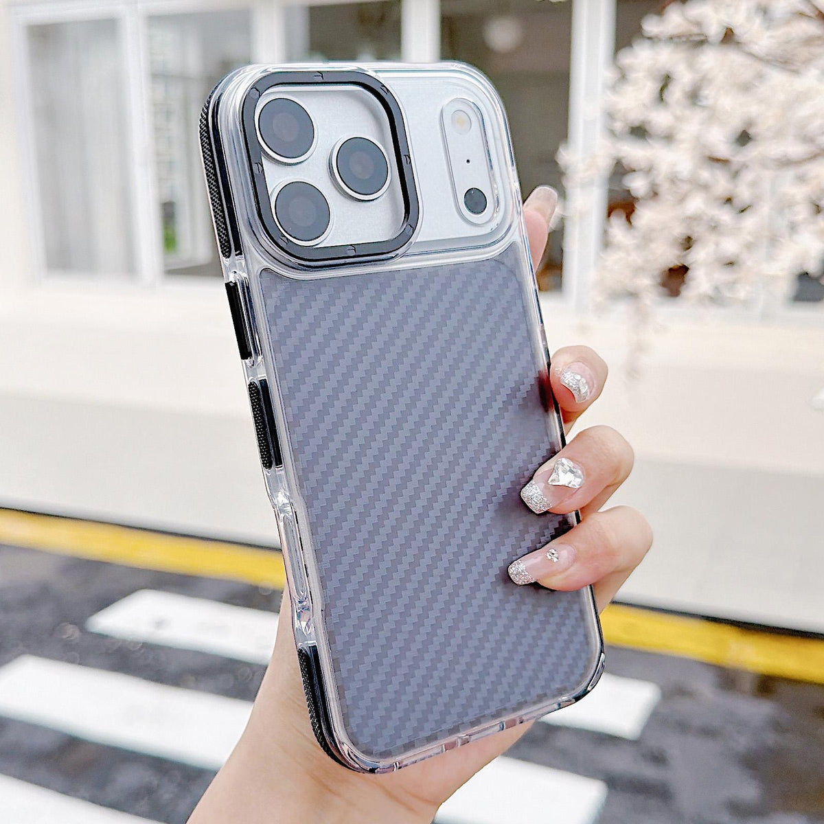 For iPhone 17 Pro Max Dual-Color Carbon Fiber Texture Acrylic Hybrid TPU Phone Case - Black - EDA009831601B
