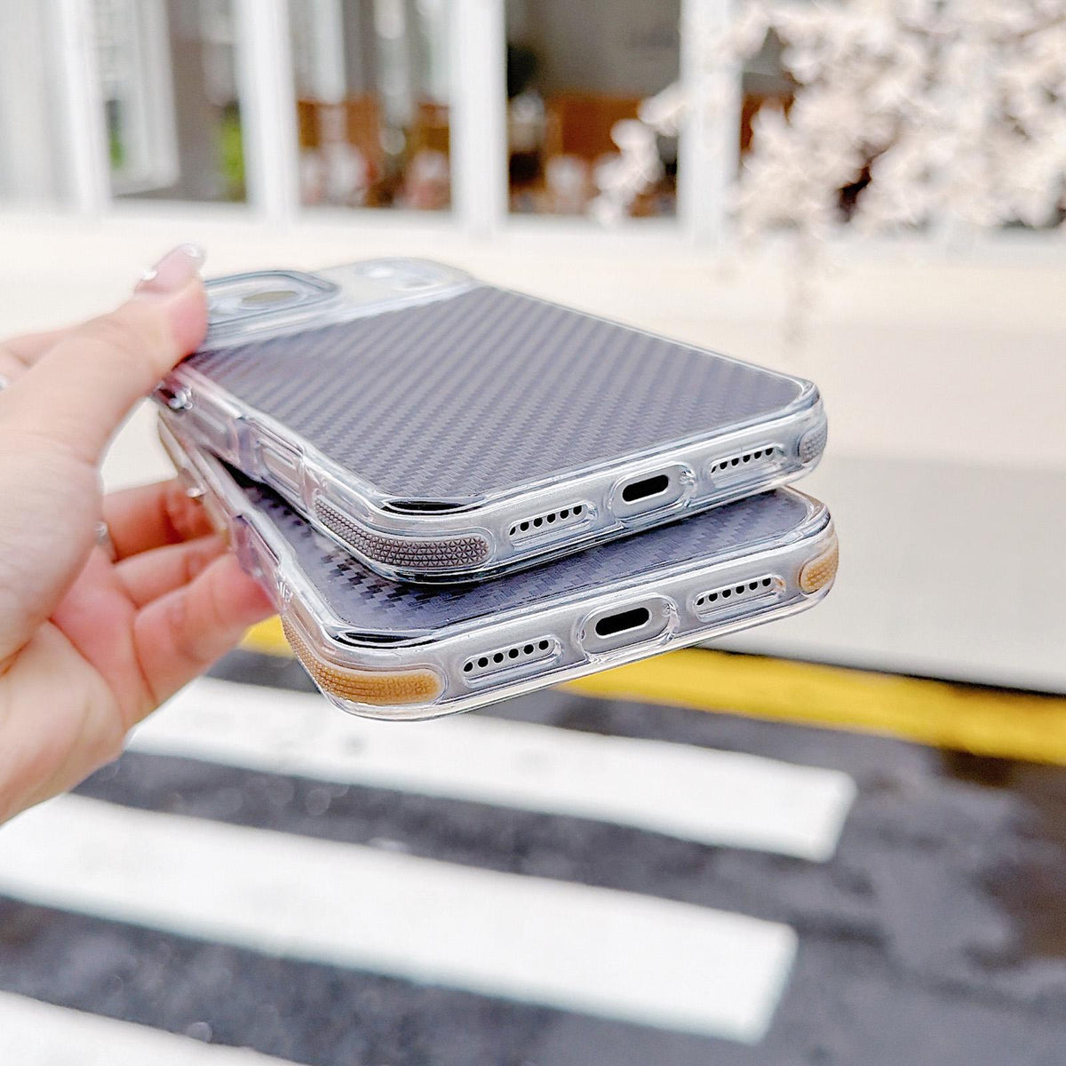 For iPhone 17 Pro Max Dual-Color Carbon Fiber Texture Acrylic Hybrid TPU Phone Case - Gray - EDA009831601C