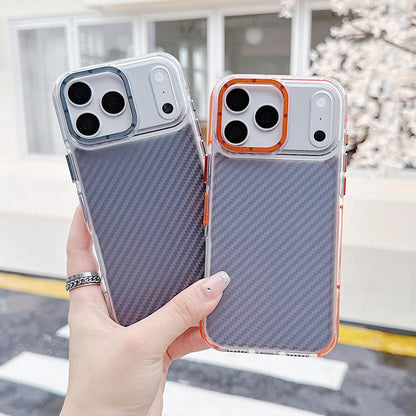 For iPhone 17 Pro Max Dual-Color Carbon Fiber Texture Acrylic Hybrid TPU Phone Case - Gold - EDA009831601D
