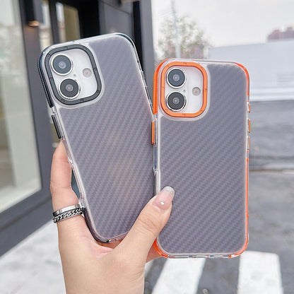 For iPhone 17 Dual-Color Carbon Fiber Texture Acrylic Hybrid TPU Phone Case - Orange - EDA009831603A