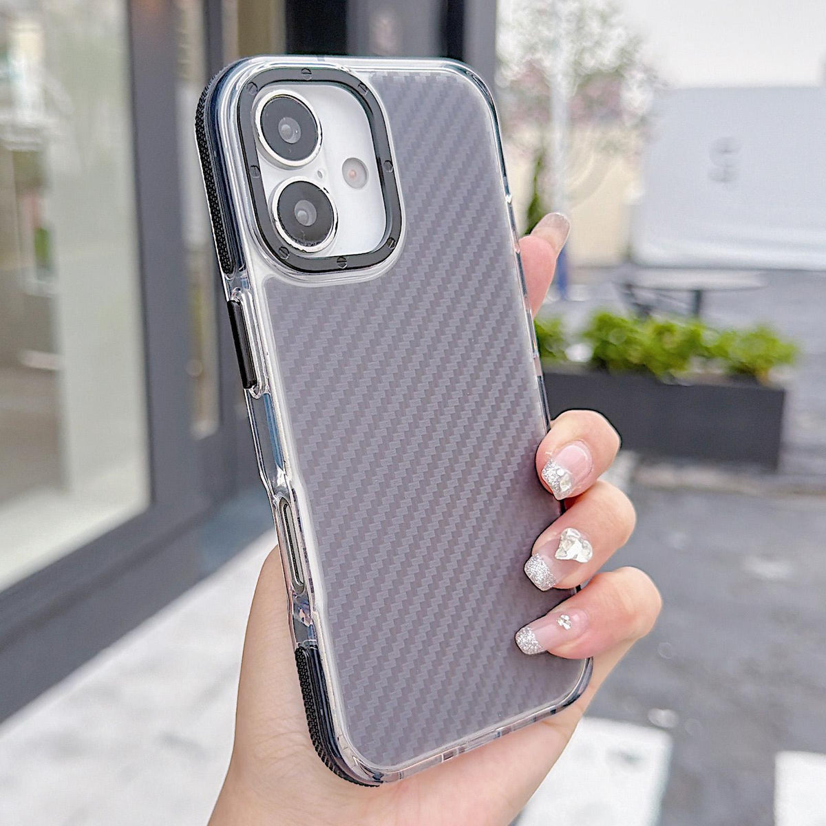 For iPhone 17 Dual-Color Carbon Fiber Texture Acrylic Hybrid TPU Phone Case - Black - EDA009831603B