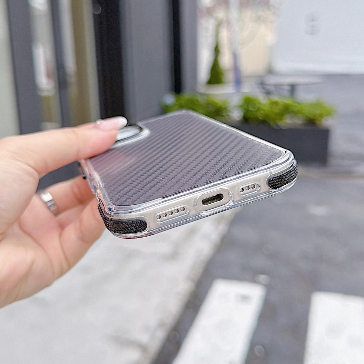 For iPhone 17 Dual-Color Carbon Fiber Texture Acrylic Hybrid TPU Phone Case - Black - EDA009831603B
