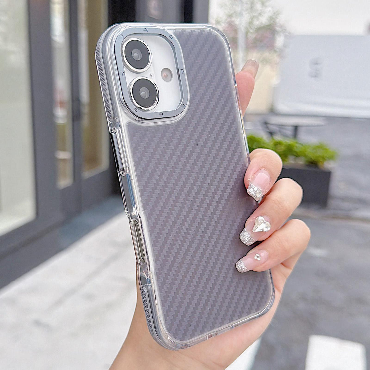 For iPhone 17 Dual-Color Carbon Fiber Texture Acrylic Hybrid TPU Phone Case - Gray - EDA009831603C