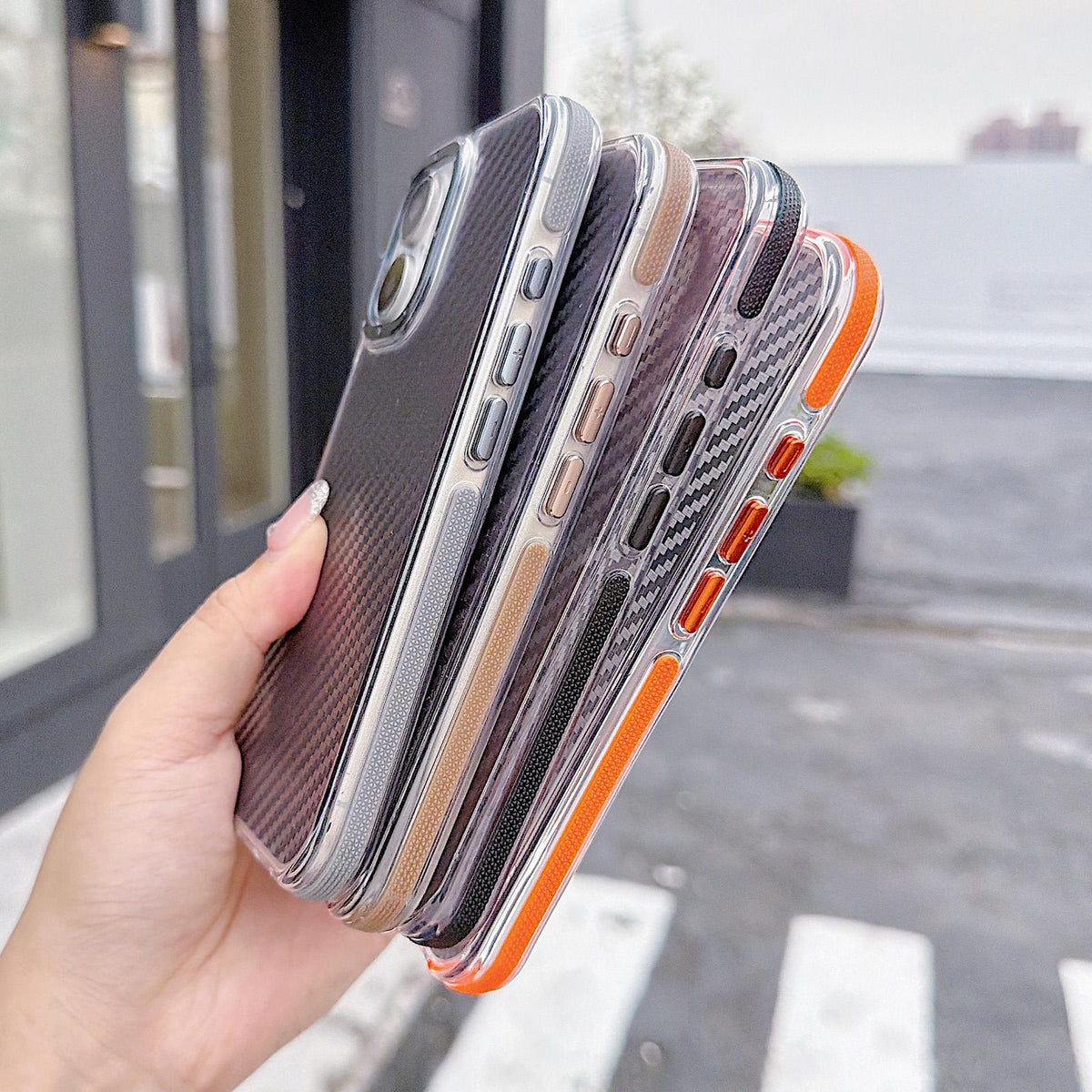 For iPhone 17 Dual-Color Carbon Fiber Texture Acrylic Hybrid TPU Phone Case - Gray - EDA009831603C